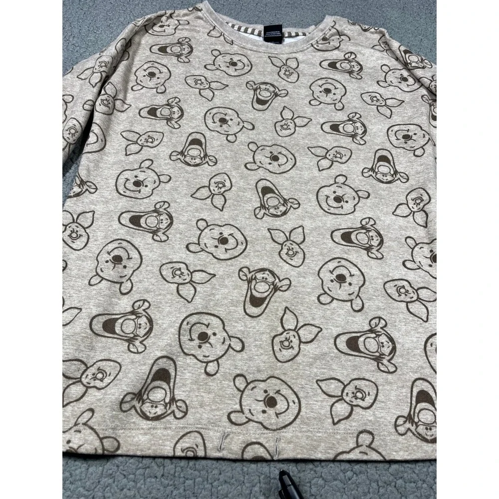 Disney Winnie the Pooh Tigger Piglet Long Sleeve Pajama Top Small Tan Heather - Picture 5 of 9